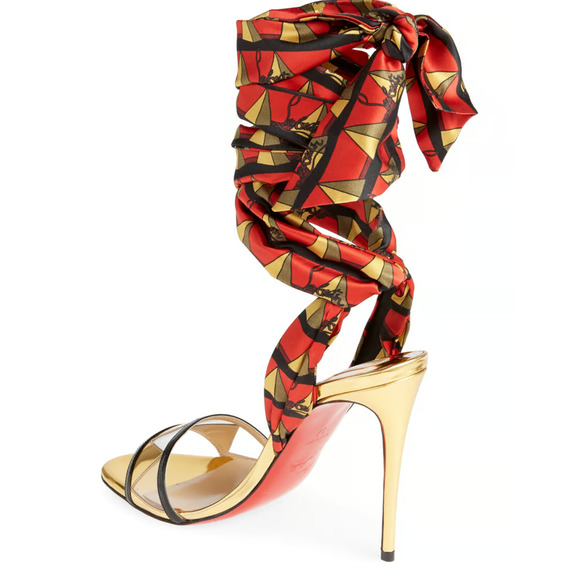 Christian Louboutin Baigneuse 100 Black Gold Red PVC Lace Up Sandal Heel Pump 37 - Picture 8 of 12